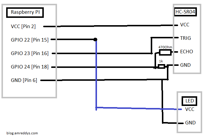 Schematic for Pi B+ with HC-SR04